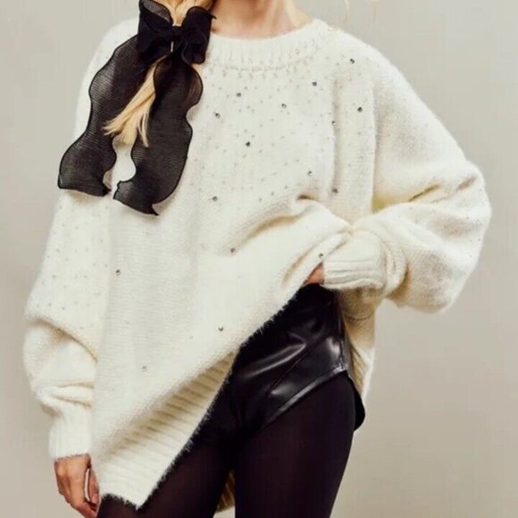 Free People Ivory Chart The Stars Sweater size Large NWT - Picture 4 of 13